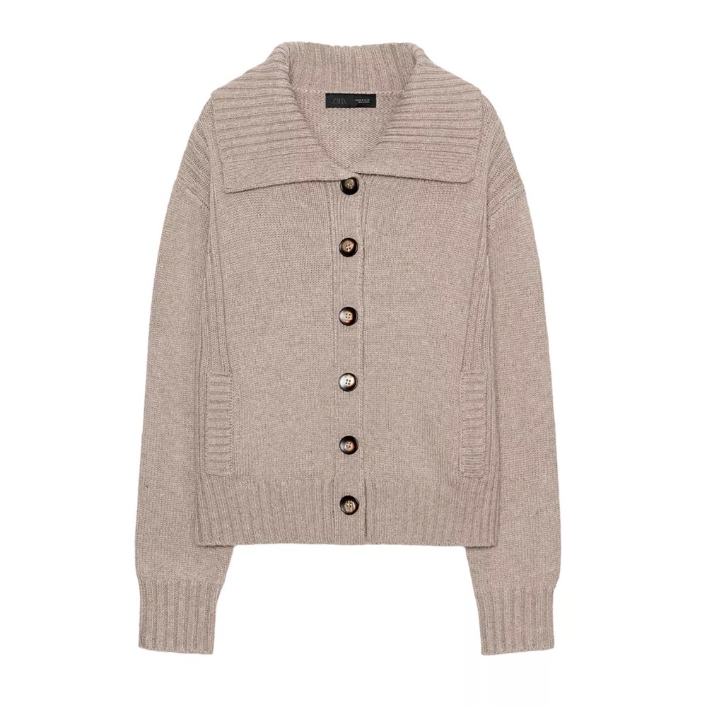NWT ZARA RIB TRIM CARDIGAN in DARK CAMEL